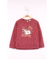 Toontoy Kız Çocuk Çanta Nakışlı Sweatshirt (Bordo)