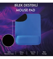 MP02 - Dörtgen Bilek Destekli Mouse Pad  Konfor, Kaymaz Taban, Ergonomik, Yumuşak, Ev,Ofis (Mavi)
