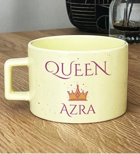 Kişiye Özel Queen Hediye Pastel Fincan Sevgiliye Hediye (Sarı)