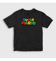 Presmono Unisex Çocuk Beyaz Logo Oyun Super Mario T-Shirt 324520tt (Siyah)