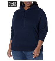 Kadın Büyük Beden Kapşonlu ince Sweatshirt SPR24BSWK57 (Lacivert)