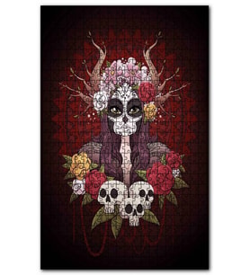 Cakapuzzle Ölü Gelin ve Çiçeklerle Kurukafalar Puzzle Yapboz MDF (Ahşap) (255 Parça)