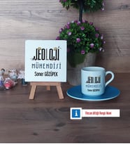 Jeoloji Mühendisi Dekoratif Taş, Türk Kahvesi Fincanı Kırmızı İsme Özel Hediye (Model 3)