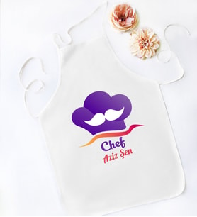 BK Gift Kişiye Özel Chef Tasarımlı Beyaz Mutfak Önlüğü, Aşçı Önlüğü, Şef Önlüğü, Ev Hediyesi, Arkadaşa Hediye-8 (Model 4)