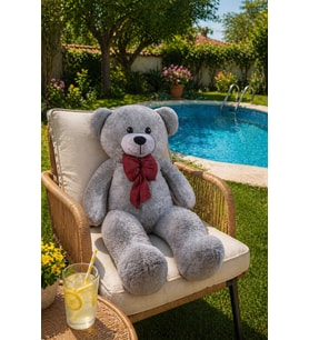 125 cm Papyonlu Büyük Beyaz Ayıcık (%100 Yerli) (Gri)