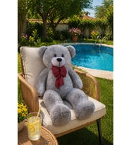 125 cm Papyonlu Büyük Beyaz Ayıcık (%100 Yerli) (Gri)