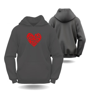 Sevgililer Günü Erkek Kadın Kalpler Görselli Kapüşonlu Hoodie Sweatshirt 6012 (Gri)