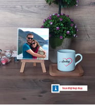 Sevgiliye Hediye Fotoğraflı Dekoratif Taş, Ahşap Altlıklı Türk Kahvesi Fincanı Hediye (Model 1)