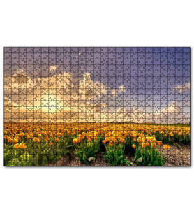 Cakapuzzle Günbatımında Bulutlar ve Sarı Laleler Puzzle Yapboz MDF (Ahşap) (1000 Parça)
