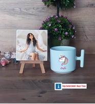 Unicorn Fotoğraflı Dekoratif Taş, Kupa Bardak Beyaz Hediye (Model 12)