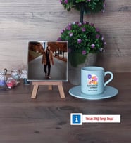 İş Güvenliği Uzmanı Fotoğraflı Dekoratif Taş, Ahşap Altlıklı Türk Kahvesi Fincanı Hediye (Model 2)