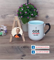 Göz Doktoru Kupa Bardak Beyaz ve Fotoğraflı Ahşap Anahtarlık Hediye Tıp Bayramı Hediyesi (Model 10)