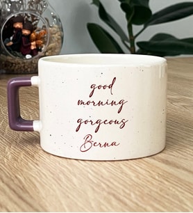 Kişiye Özel Good Morning Gorgeous Hediye Lüks Fincan Sevgiliye Hediye (Mor)
