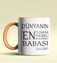 Kişiye Özel Dünyanın En En En Babası Temalı Siyah Kupa Bardak (Turuncu)