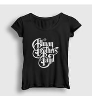 Presmono Kadın Beyaz Logo The Allman Brothers Band T-Shirt 465939tt (Siyah)