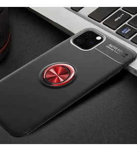 Apple iPhone 11 Pro Max Kılıf Zore Ravel Yüzüklü Silikon Kılıf (Siyah-Kırmızı)