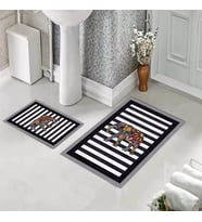 Banyo Halısı Ikili Klozet Takımı Kaymaz Tabanlı (60 xm x 100 cm + 40 cm x 60 cm)  (Siyah)