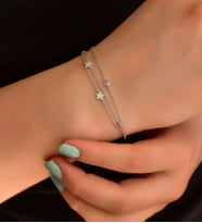 Papatya Silver 925 Ayar Gümüş Rodyum Kaplama Taşlı Yıldız Zincir Bileklik (Beyaz)
