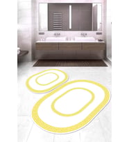 Dijital Baskılı Kaymaz Taban Yıkanabilir Oval 2'li Klozet Takımı Banyo Paspası NOKZ-SD-722 (Beyaz)