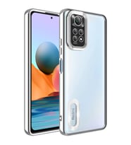 Xiaomi Redmi Note 11 Global Kılıf Logo Yeri Açık Kamera Lens Korumalı Renkli Kenarlı Şeffaf Silikon (Gümüş)