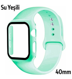 ALLY Apple Watch 4-5-6 40mm Silikon Kordon Kayış ve Ekran Koruyucu Kılıf (Su Yeşili)