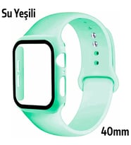 ALLY Apple Watch 4-5-6 40mm Silikon Kordon Kayış ve Ekran Koruyucu Kılıf (Su Yeşili)