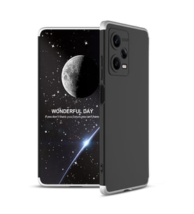 Xiaomi Redmi Note 12 Pro 5G Kılıf 3 Parça Slim Sert Silikon Kapak AYS (Siyah-Gri)