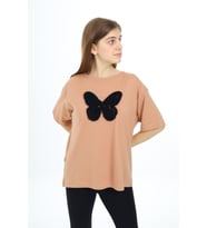 Kız Çocuk Kelebek Baskılı T-Shirt 9-14 Yaş Px037 ANGELOS GIRLS (Vizon)
