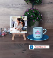 Anneler Günü Fotoğraflı Dekoratif Taş, Ahşap Altlıklı Türk Kahvesi Fincanı Hediye (Model 5)