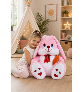Elinde Havuç Tutan 100cm Pelüş Tavşan (Pembe)