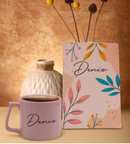 BK Gift Kişiye Özel İsimli Pembe Sert Kapaklı Defter ve Middle Kupa Seti, Arkadaşa Hediye, Yeni İş Hediyesi, Doğum Günü Hediyesi-1 (Model 8)