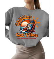Bej Sweatshirt kadın Rahatlatıcı kedi titreşimleri Baskılı 3 iplik şardonlu Sweatshirt erkek (Gri)