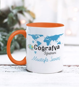 Coğrafya Öğretmeni Tasarımlı Kişiye Özel Kupa Bardak (Turuncu)