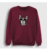 Presmono Unisex Beyaz French Bulldog Köpek Sweatshirt 401619tt (Bordo)