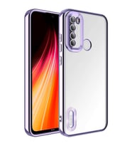 Xiaomi Redmi Note 8 Kılıf Kamera Korumalı Logo Gösteren Şeffaf Kapak (Lila)