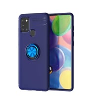 Samsung Galaxy A21S Kılıf Mıknatıslı Yüzüklü Standlı Yumuşak Silikon Kapak Ravel (Mavi)