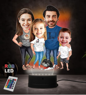 Doğum Günü Hediyesi,Sevgiliye Hediye, Kişiye Özel Fotoğraflı Çekirdek Aile  Karikatür 3D Led Lamba (RGB)