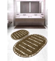 Dijital Baskılı Kaymaz Taban Yıkanabilir Oval 2'li Klozet Takımı Banyo Paspası NOKZ-SD-1011 (Kahverengi)