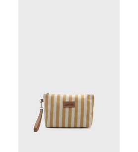 Luna Blu Kadın Çizgili Keten Kanvas Clutch Çanta (Sarı)
