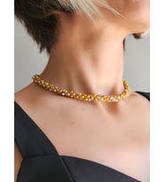 Etnik Bohem Sarmal Dönmeli Model Kristal Kristal Boncuk Kolye (Sarı)