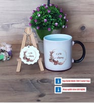 Doğum Günü Hediyesi İsme Özel Kupa Bardak Kırmızı ve Ahşap Anahtarlık Hediye (Model 8)