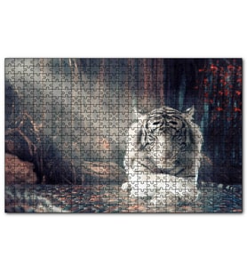 Cakapuzzle Ormanda Uyuyan Beyaz Kaplan ve Güneş Işıkları  Puzzle Yapboz MDF (Ahşap) (255 Parça)