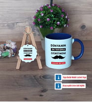 Erkek Öğretmene Hediye Kupa Bardak Kırmızı ve Ahşap Anahtarlık Hediye (Model 2)