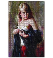 Cakapuzzle Siyah Şallı Sarışın Kadın Puzzle Yapboz MDF (Ahşap) (255 Parça)