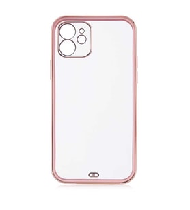 Uyumlu Model Apple iPhone 12 Kılıf Köşeli Gold Şeffaf Kapak (Pembe)