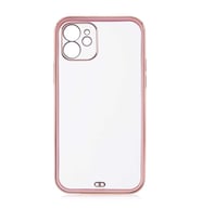 Uyumlu Model Apple iPhone 12 Kılıf Köşeli Gold Şeffaf Kapak (Pembe)