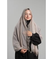 Bej Namaz Başörtüsü Şal Şifon Kumaş Güpürlü 202106_12 (Bej)