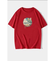 Unisex Neighbor's Ukiyo e Baskılı T-shirt (Kırmızı)