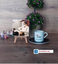 Diş Hekimi Fotoğraflı Dekoratif Taş, Ahşap Altlıklı Türk Kahvesi Fincanı HediyeDiş Hekimine Diş Hekimleri Günü Hediyesi (Model 7)