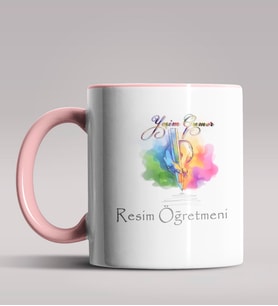 Kişiye Özel Resim Öğretmeni Tasarımlı Siyah Renk Kupa Bardak 4 (Pembe)